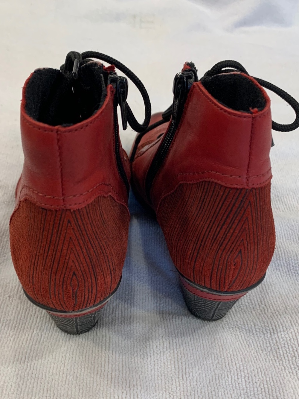 Remonte Red Leather Ankle Boots Lace Up Zip EU 38 US 7.5-8 - Picture 5 of 10